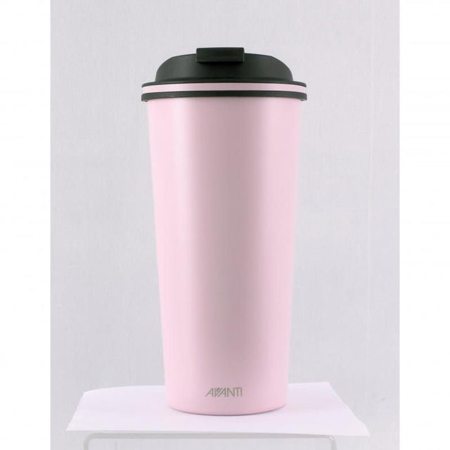 Avanti GoCup in pink, 473ml stainless steel, double-wall insulation for 8 hrs hot, 16 hrs cold, eco-friendly travel mug.