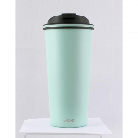 Mint-colored Avanti GoCup travel mug, 473ml, double-wall insulated for hot/cold drinks, leak-proof, eco-friendly design.