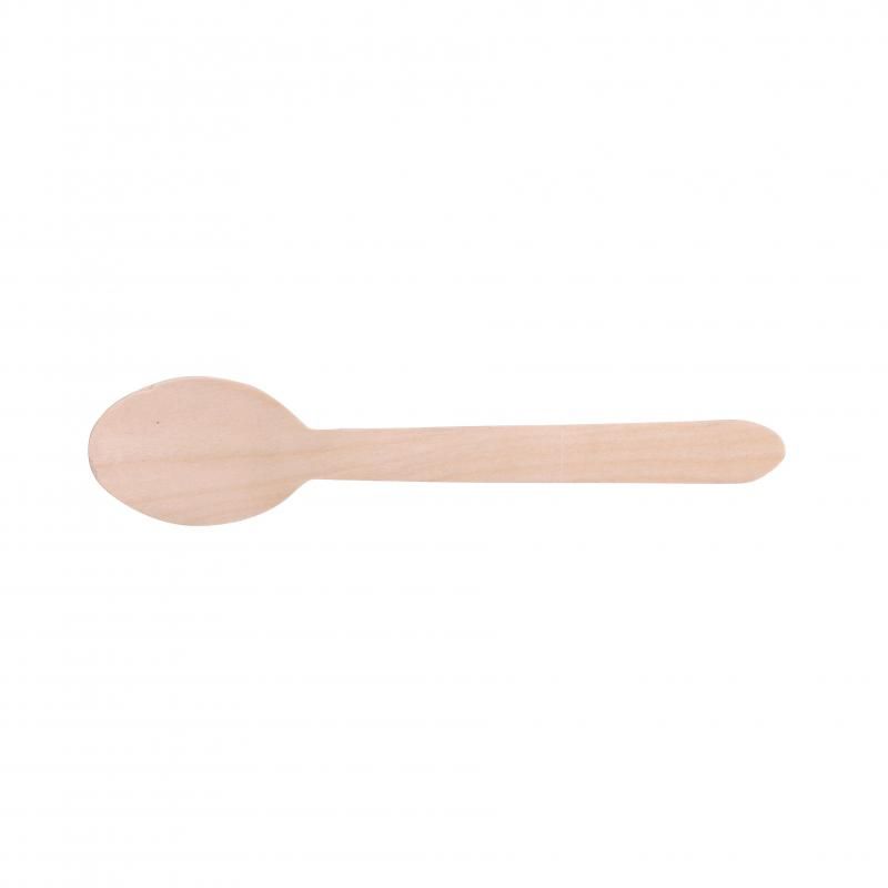 Eco-friendly 16cm birch spoons, perfect for picnics and parties, with a natural wood design in a set of 25.