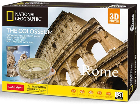 3D Puzzle of the Colosseum, a detailed architectural model perfect for enthusiasts and historians, includes an informative booklet.