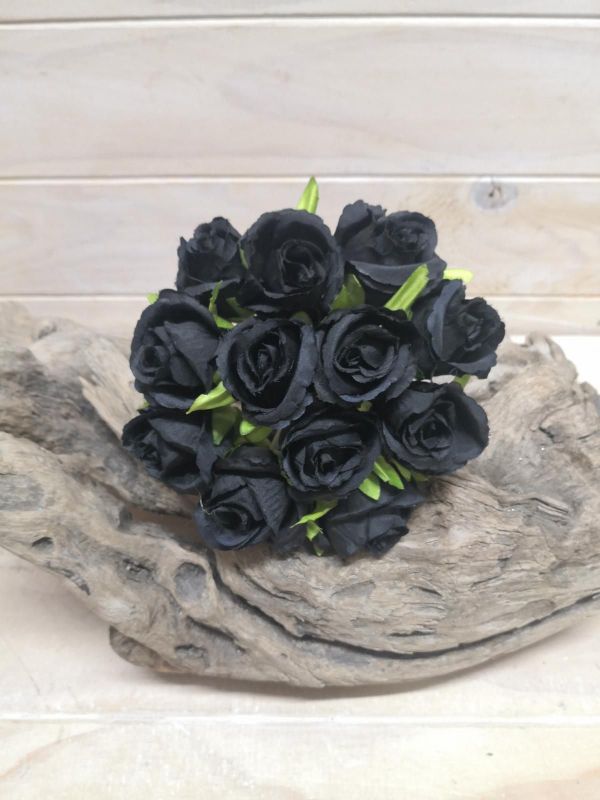 Lifelike artificial black rose posy, perfect for elegant decor, weddings, and unique centerpieces.