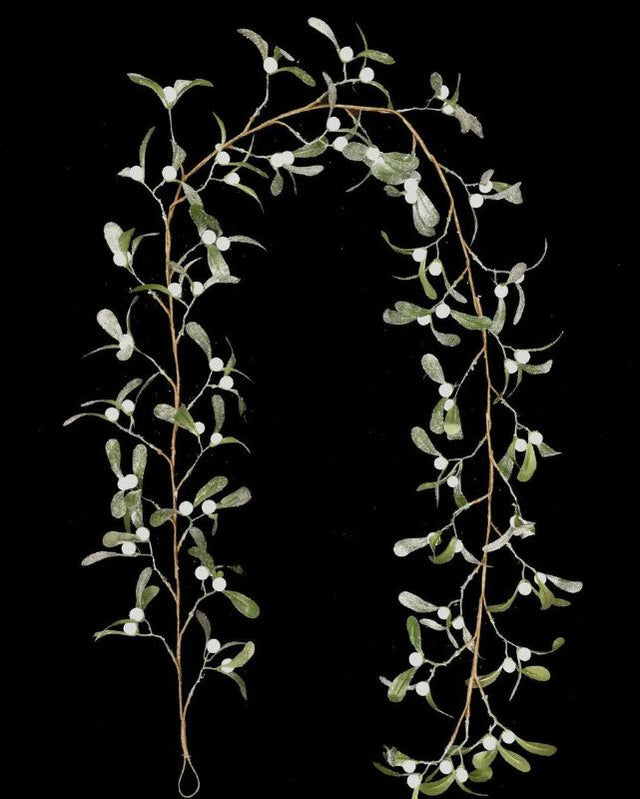 Lush 1.8m artificial mistletoe garland for festive decor, featuring realistic leaves and berries, perfect for holiday celebrations.