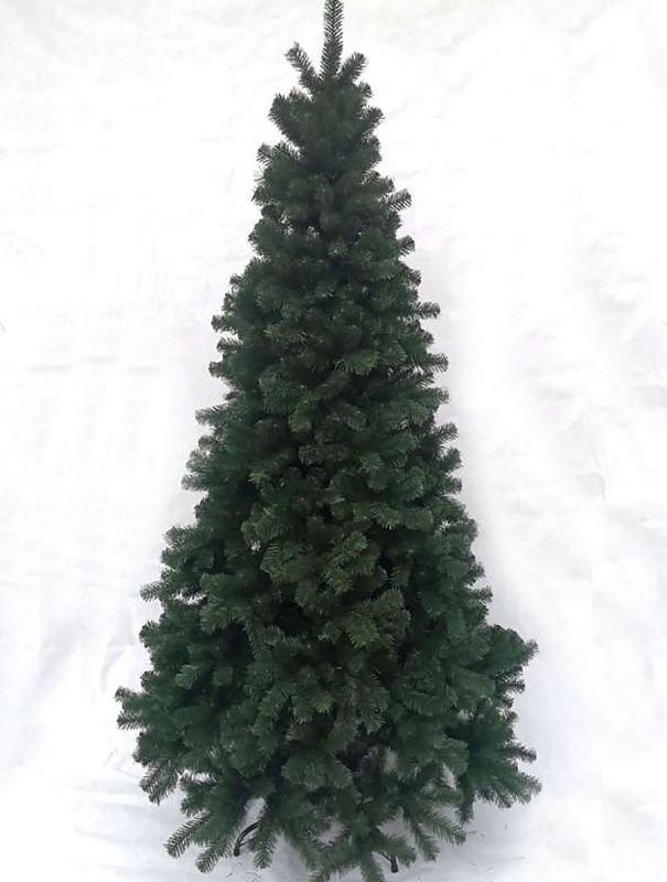 8-foot PVC Christmas tree with realistic green needles, perfect for festive decor and easy assembly, eco-friendly choice.