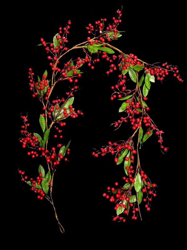 6-foot artificial garland featuring vibrant rose hip berries and lush green leaves, perfect for elegant decor.