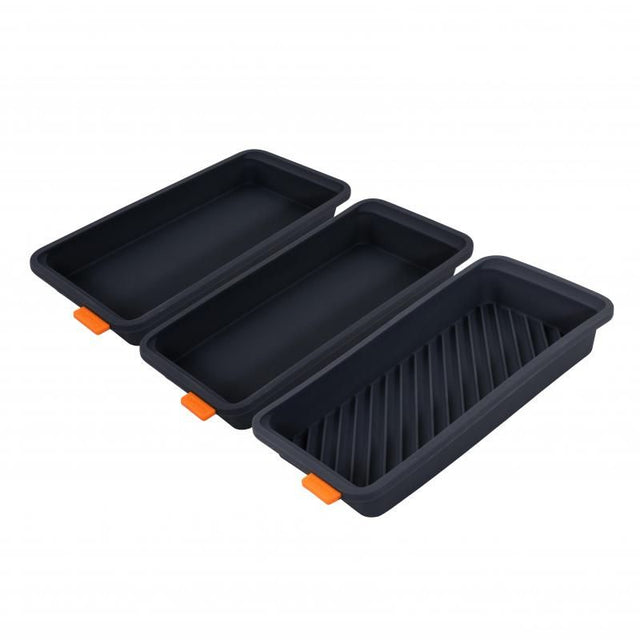 Set of 3 Bakemaster Divider Trays (28 x 13cm) for versatile, non-stick baking and meal prep with reinforced steel frame.