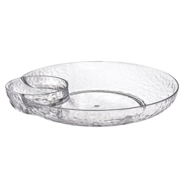 Clear hammered chip and dip tray measuring 38cm, ideal for serving snacks during gatherings and parties.