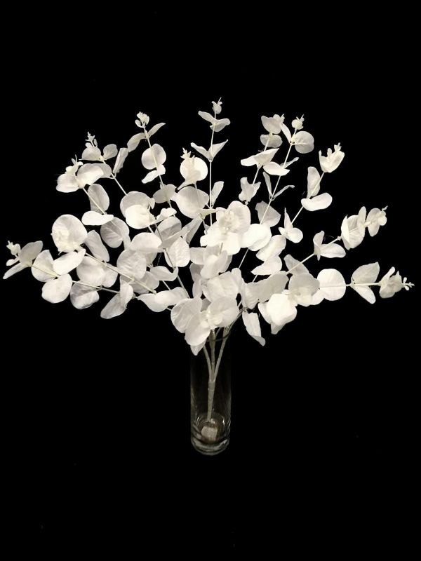 Large white artificial eucalyptus bush, ideal for home decor, offering elegance and zero maintenance year-round.