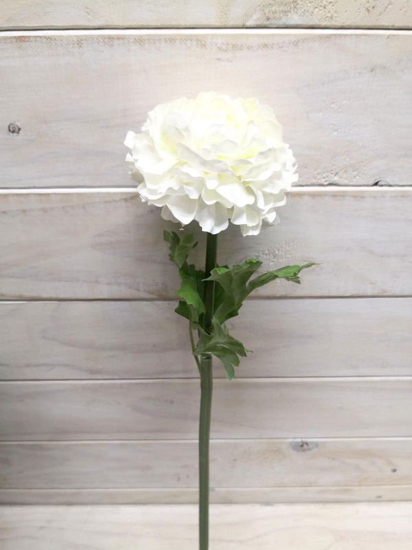 Lifelike white artificial ranunculus stem, perfect for elegant floral arrangements and home decor.