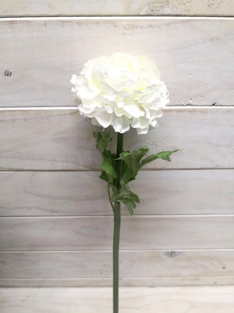 Lifelike white artificial ranunculus stem, perfect for elegant floral arrangements and home decor.