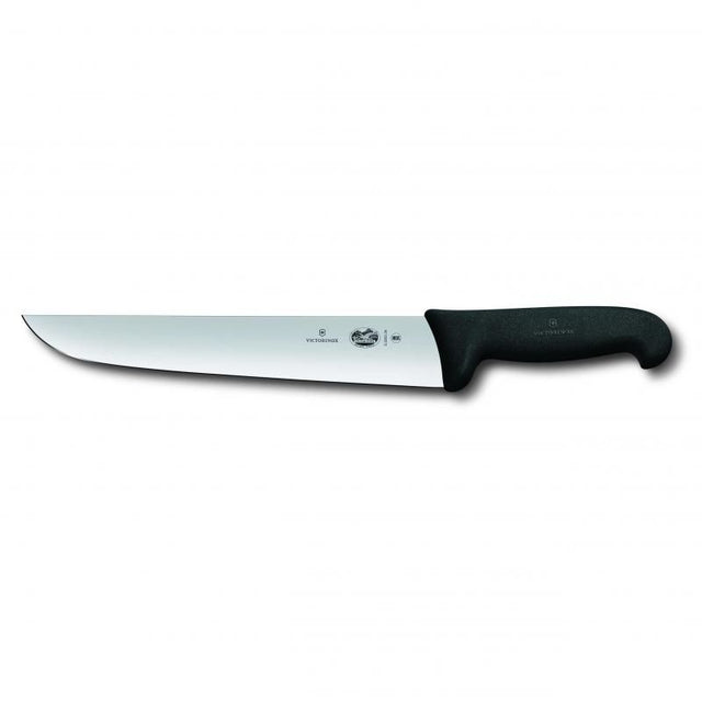 Victorinox 26cm Butchers Knife with stainless steel blade and ergonomic black Fibrox handle for precision cutting.