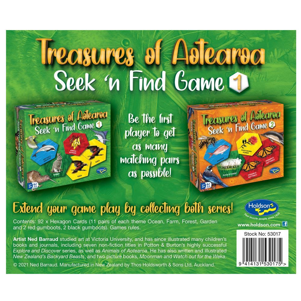 Colorful seek-and-find game featuring Garden, Ocean, Forest, and Farm themes, designed for children aged 3 and up.