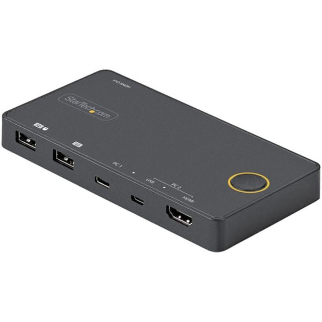 Compact 2-port KVM switch supporting 4K at 60Hz for seamless control of USB-C and USB-A computers from a single setup.