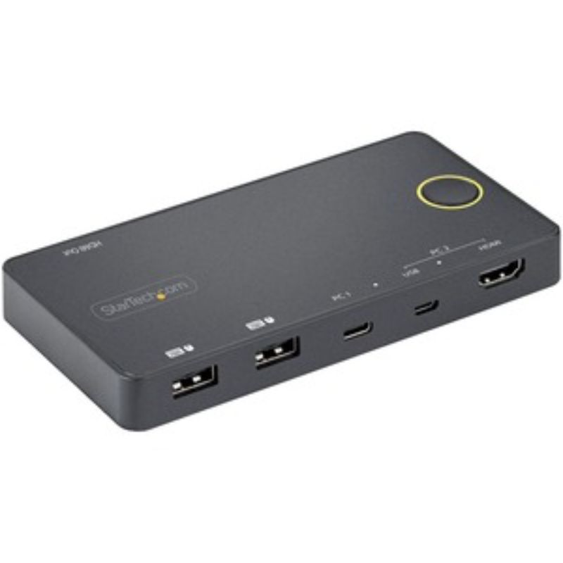 StarTech.com SV221HUC4K KVM switchbox for 2 computers, 4K resolution, USB-C and USB-A, compact and easy-switch design.