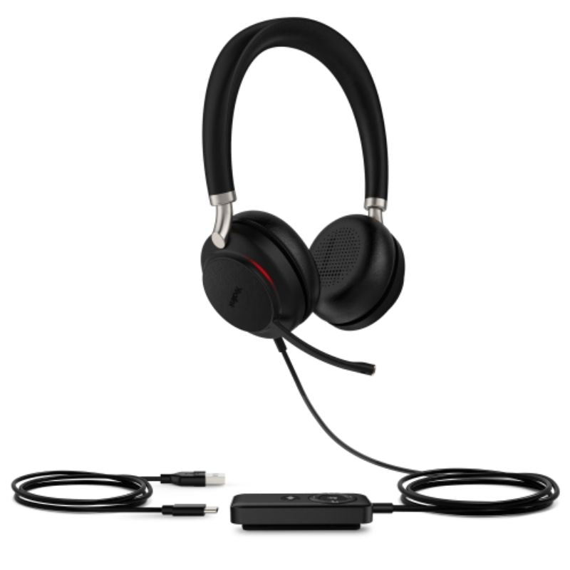 Yealink UH38 DUAL Teams Headset with USB wired and Bluetooth, featuring leather ear cushions and 360° Busylight indicator.