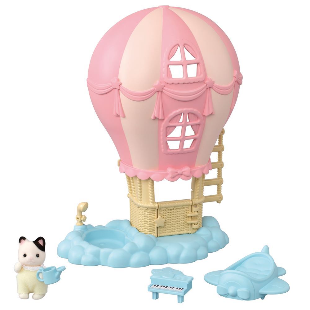 Colorful Baby Balloon Playhouse with rope ladder, star piano, airplane bed, and cloud pool for imaginative play.