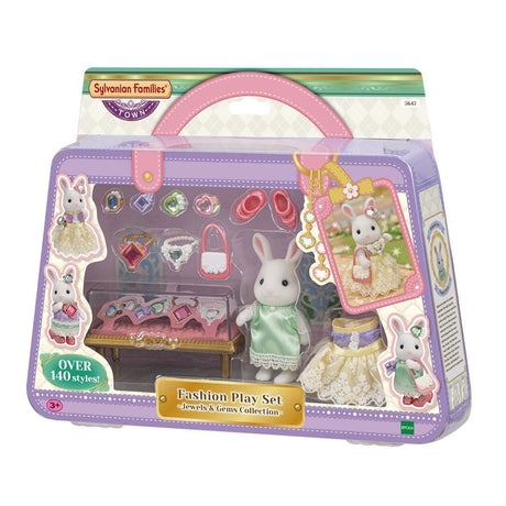 Sylvanian Families Jewels & Gems play set featuring Snow Rabbit Older Sister with 13 fashion accessories for imaginative dress-up.