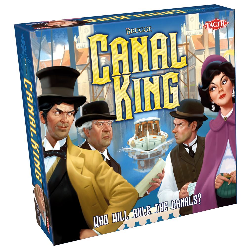 "Canal King board game, featuring enchanting Bruges canals, strategic navigation, and competitive gameplay for family fun."