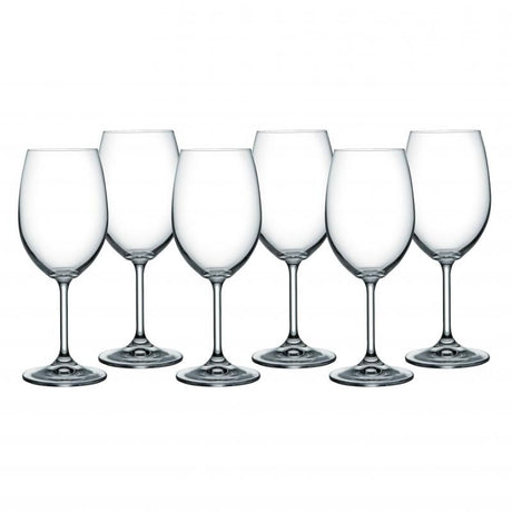 Set of 6 Bohemia Lara 450ml lead-free crystal wine glasses, designed for enhancing flavor and elegance at any occasion.