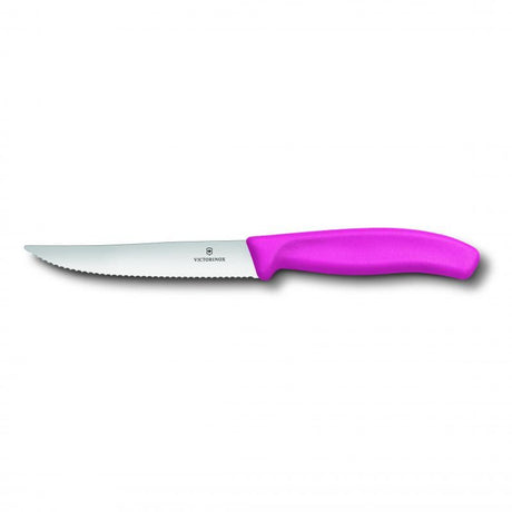 Victorinox Classic Pink Steak & Pizza Knife, 12cm blade, wavy edge for smooth slicing, ergonomic handle for comfort.