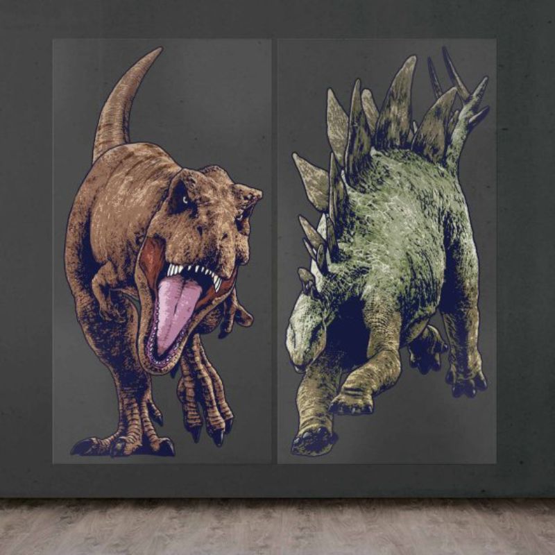 Vibrant dinosaur-themed backdrops, 85cm x 165cm each, perfect for creating a prehistoric party atmosphere.