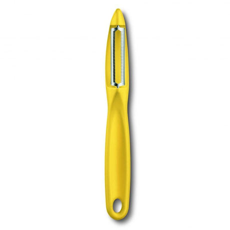 Victorinox Universal Peeler in yellow with a serrated edge, designed for effortless peeling of fruits and vegetables.