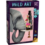 Colorful illustration of an elephant joyfully enjoying chocolate cake, part of the Holdson 500XL Wild Art puzzle.