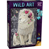 A 500XL piece puzzle featuring a vibrant illustration of a majestic White Lion by artist Heather Gauther.