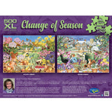 Vibrant 500-piece jigsaw puzzle featuring an autumn garden, designed by Claire Comerford, perfect for family fun and relaxation.