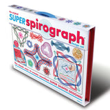 Colorful Spirograph Super Kit with 75+ pieces for creating intricate geometric designs, perfect for ages 8 and up.