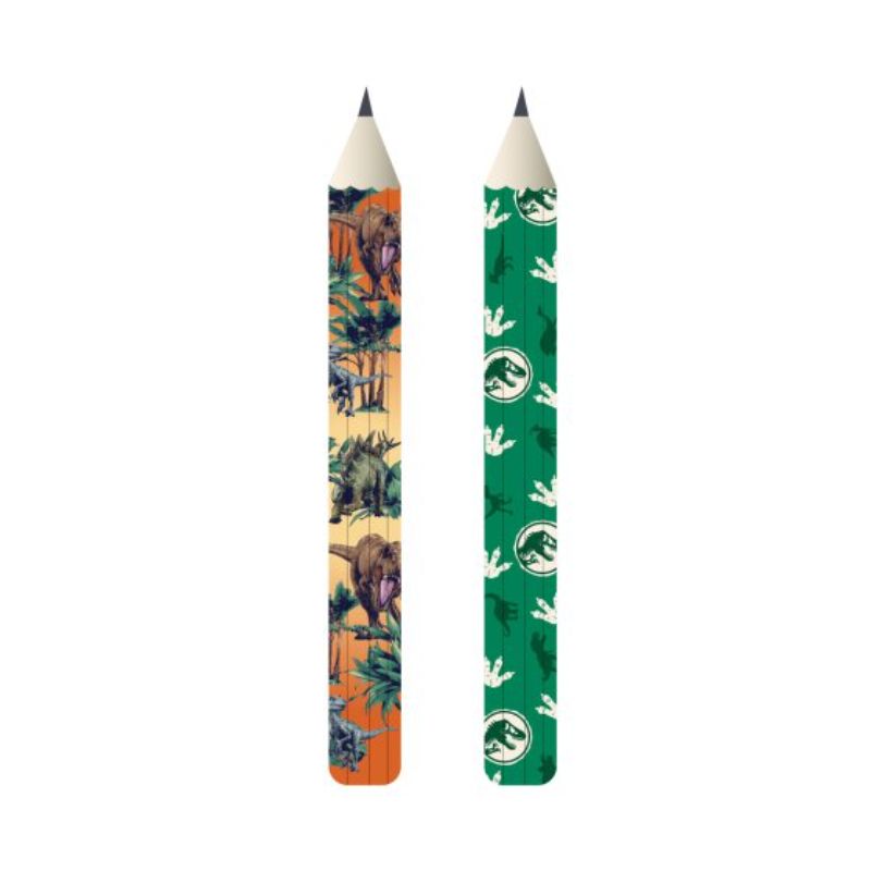 Set of 6 Jurassic-themed pencils featuring vibrant colors and dinosaur illustrations for creative art sessions.