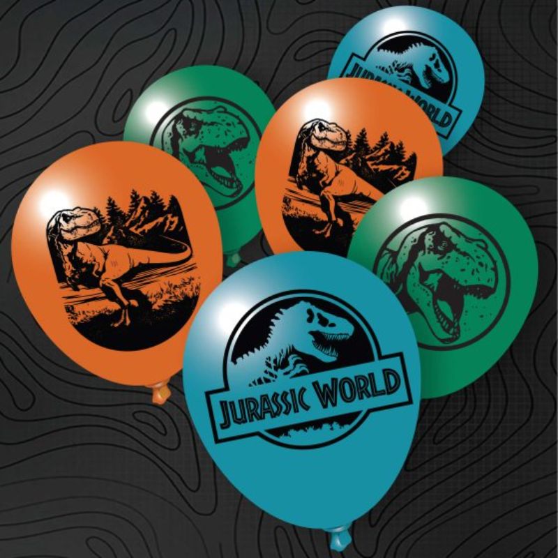 Colorful Jurassic-themed 30cm latex balloons, perfect for dinosaur-themed parties and decorations. Set of 5.