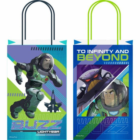 Buzz Lightyear-themed kraft gift bags set of 8, ideal for parties, durable, eco-friendly, and perfect for kids’ celebrations.