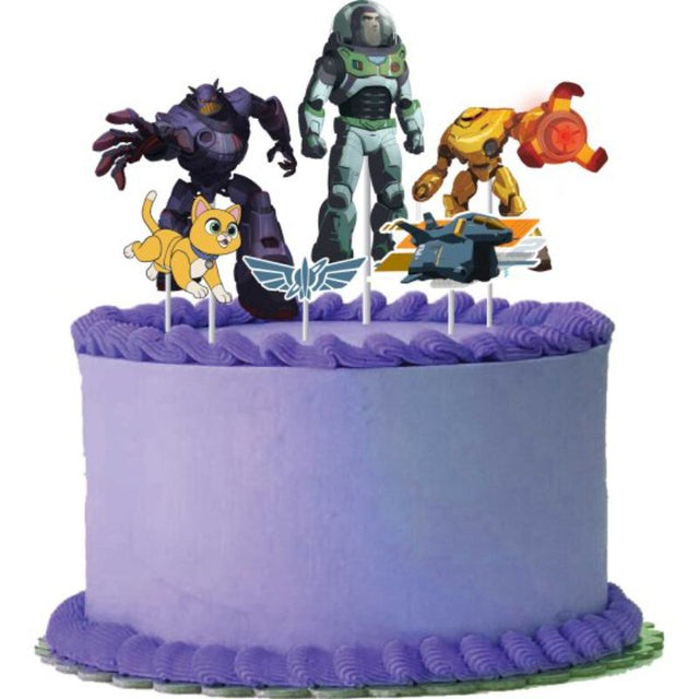 Colorful Buzz Lightyear cake toppers set of 6, perfect for adding fun to birthday cakes and space-themed parties.