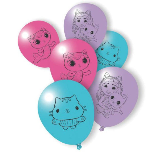 Colorful Gabby's Dollhouse latex balloons set of 6, perfect for themed parties and celebrations, bringing joy and magic.