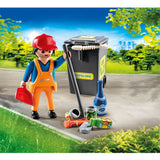 PLAYMOBIL Street Cleaner set featuring a character with realistic cleaning tools for imaginative play and learning about cleanliness.