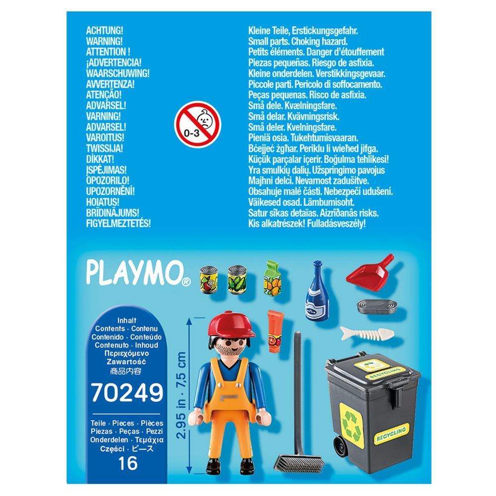 Playmobil Street Cleaner set featuring a character with realistic tools for imaginative play and environmental education.