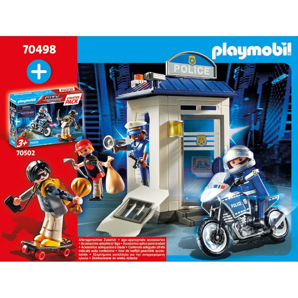 Playmobil Large Police Station set with figures and accessories for imaginative crime-fighting play, perfect for kids aged 3+.