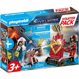 Playmobil Small Novelmore Knights Duel Set features two figures, a cannon, protection shield, and accessories for imaginative play.