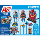 Playmobil Small Novelmore Knights Duel set featuring duel scenario with two figures, mobile shield, and working cannon.