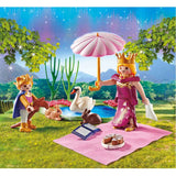 Playmobil Small Royal Picnic Set featuring a Queen, Prince, swan, rabbits, and picnic blanket for imaginative play.