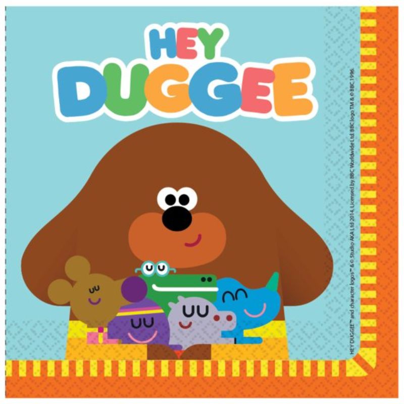 Hey Duggee Lunch Napkins set of 16 featuring vibrant cartoon designs for fun kid-friendly meals and parties.