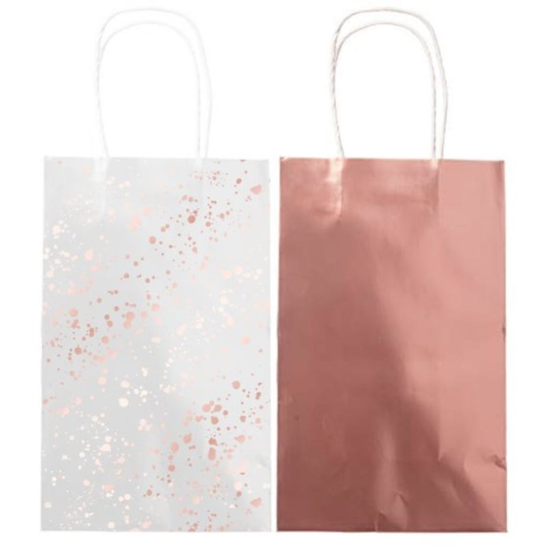 Elegant rose gold paper kraft bags set of 8, perfect for gifts and events, eco-friendly and stylish packaging solution.