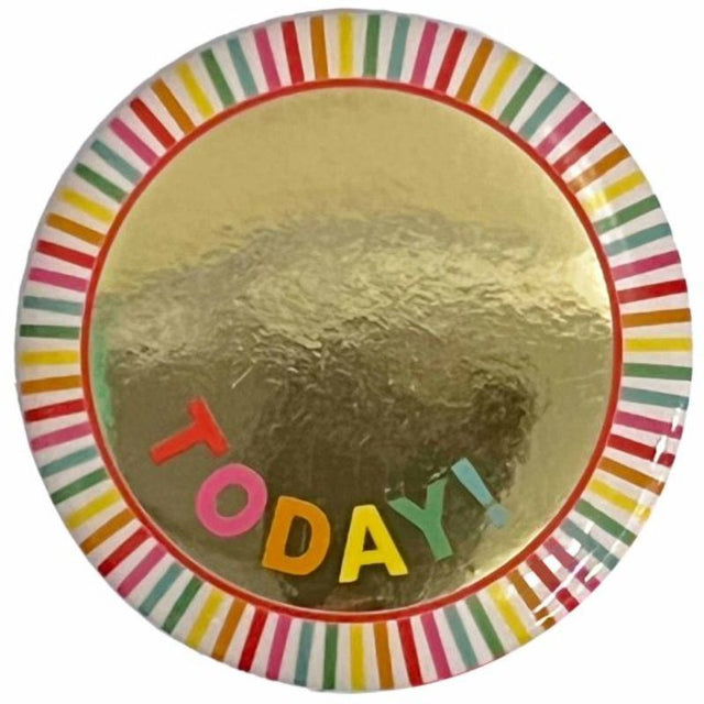 Vibrant 6cm multi-coloured badge for customizing age, perfect for birthdays and special occasions.