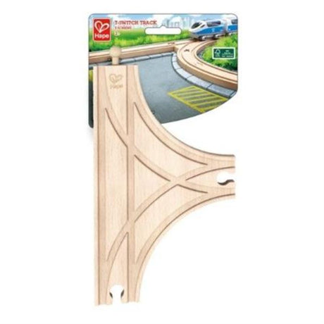 Colorful Hape T Track for kids, enhancing creativity and play; compatible with most wooden train sets, designed for ages 3+.