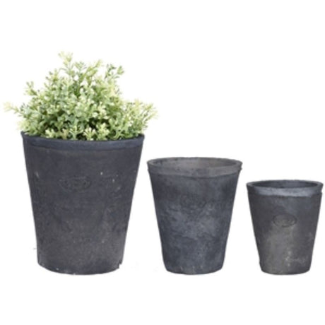 Set of 6 round terracotta pots with an aged Tuscan design, featuring drainage holes for healthy plants and versatile styling.