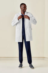 Men's Hope Long Line Lab Coat in White (XS) features a tailored fit, multiple pockets, and Teflon® Stain Release for easy care.