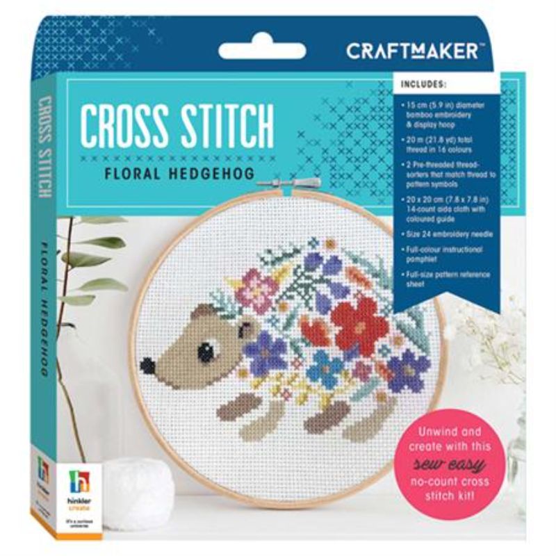 Cross Stitch Kit - Craft Maker Floral Hedgehog