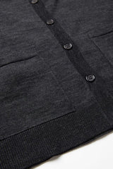 Women's Charcoal Button Front Cardigan in XXS, featuring pockets and warm, soft acrylic-merino wool blend. Perfect for layering.