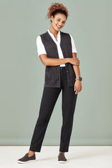 Stylish women's charcoal button front vest with pockets, made of acrylic and merino wool, size XXS from Biz Collection.