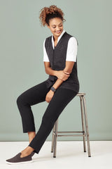 Womens Button Front Vest in Charcoal, size XS, featuring a button-up front, pockets, and a stylish, warm blend of wool and acrylic.